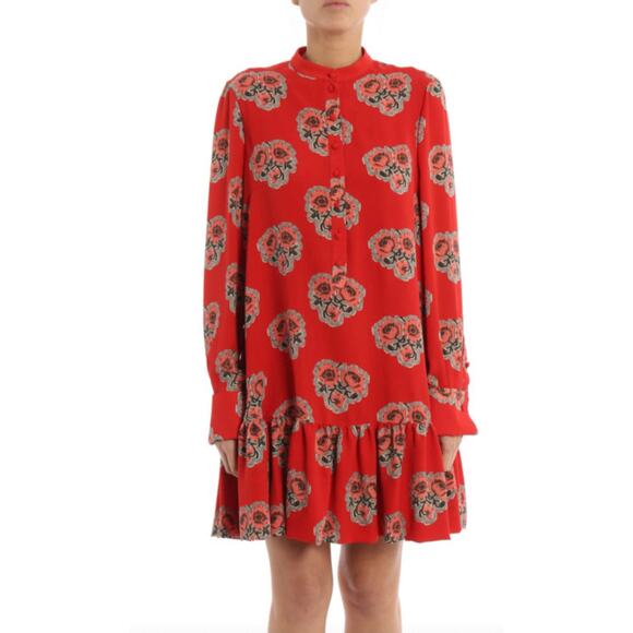 Alexander Mcqueen Poppy print silk flounced dress - Picture 1 of 7